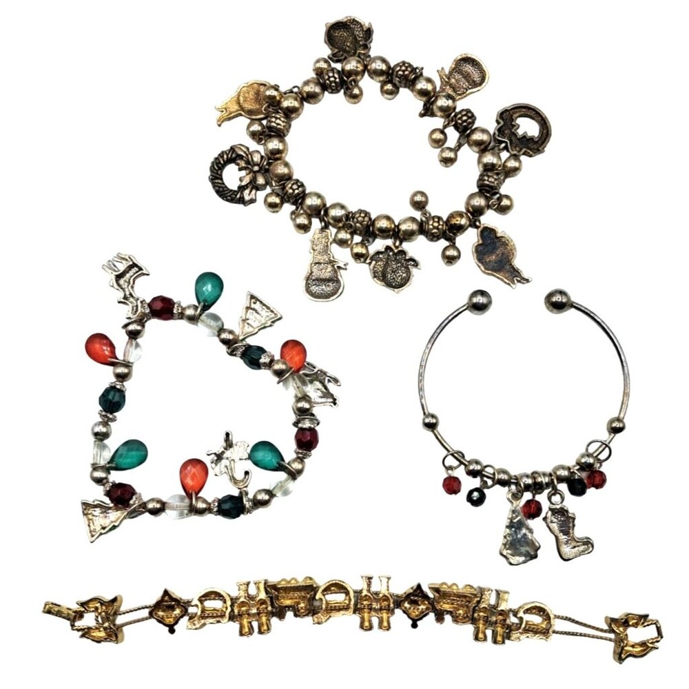 Christmas Bracelet Lot of 4 Slide Charm Avon Vintage to Now Costume Jewelry - Picture 8 of 14
